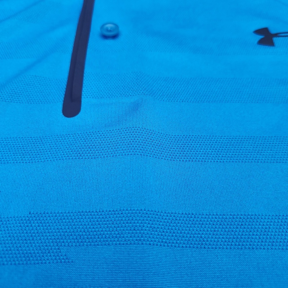 Under Armour Mens XL Blue Striped Cool Switch Performance Polo Shirt Pepsi Logo - Picture 3 of 11